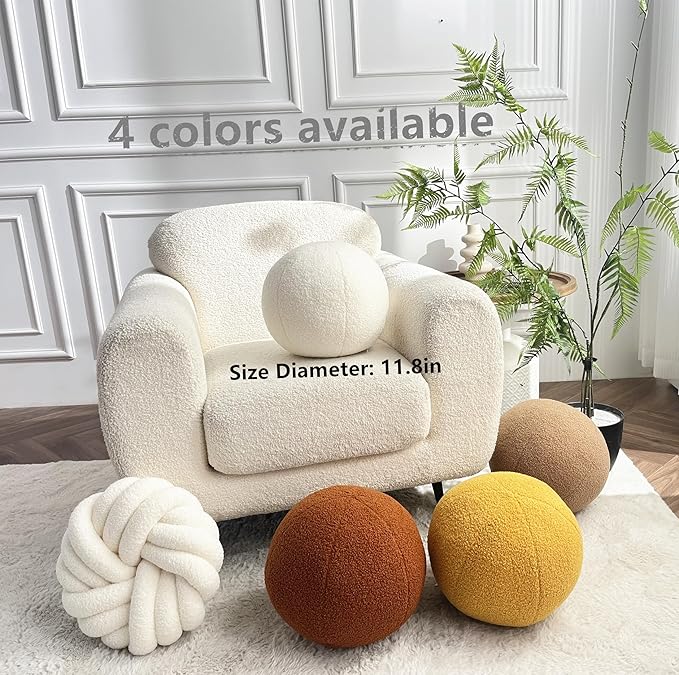 Khaki Ball Pillow 11.8 Inches Round Throw Pillow Simple Modern Ball Shaped Throw Pillow，Nordic Style Cushion Decorative Pillow for Couch,Sofa,Bedroom