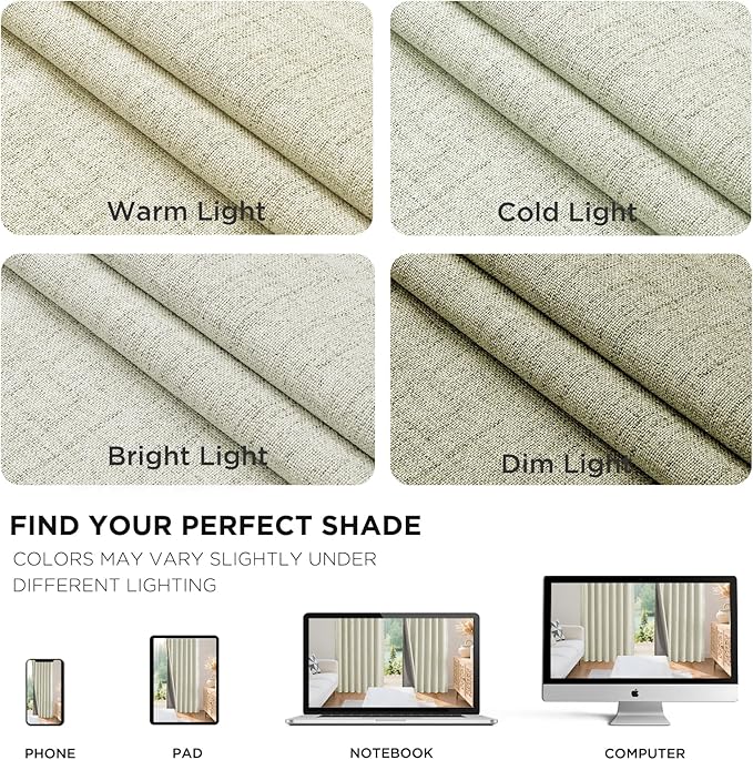 Joydeco Blackout Curtains for Bedroom - 100% Light Blocking 2 Panels Light Beige Drapes 42"W x 90"L, Thermal Insulated Room Darkening Curtains, Linen Textured for Living Room, Rod Pocket & Back Tabs