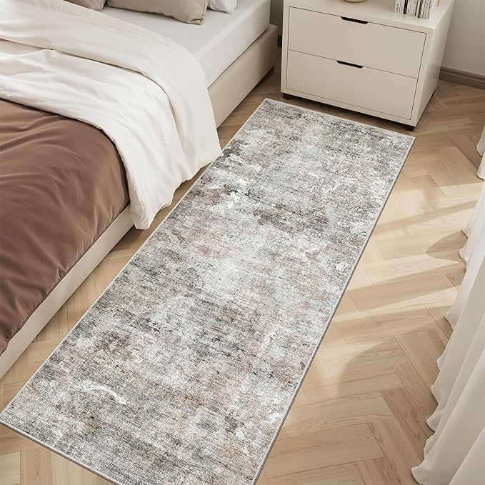 Soalmost Runner Rug 2x6 Washable Non-Slip Kitchen Runner Rugs for Bathroom Laundry Room Pink/Grey Vintage Floor Carpet Runners for Hallway Entryway