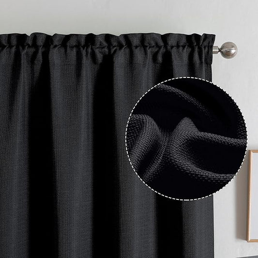 Chyhomenyc Black Curtains 84 Inches Long 2 Panels, Faux Linen Light Filtering Soft Burlap Textured Privacy Farmhouse Curtain Drapes for Living Room Bedroom, 40" Wx84 L