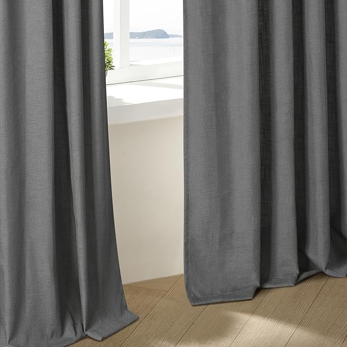 Dark Grey Linen Pinch Pleated Curtains 102 Inches Long for Living Room Pleated Drapes Hooks Back Tab Thick Linen Textured Modern Farmhouse Charcoal Simple Gray 102 Inch Curtain for Dining Bedroom