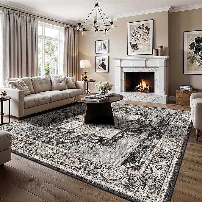 RUUGME Washable 9x9 Square Rug: Boho Soft Rugs with Non Slip Backing for High-Traffic Areas in Living Room/Bedroom/Dining Room Stain Resistant&Easy Care Carpet for Housholds&Pets Family 9X9 Black