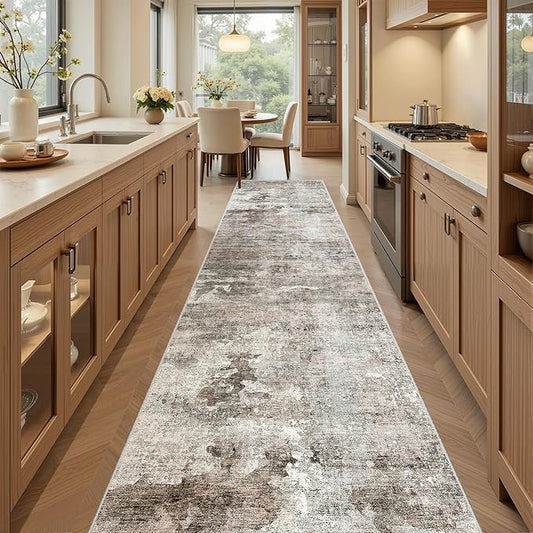 Soalmost Runner Rug 2x10 Washable Non-Slip Hallway Runner Rugs for Kitchen Bathroom Laundry Room Pink/Grey Vintage Floor Carpet Runners for Hallways Entryway