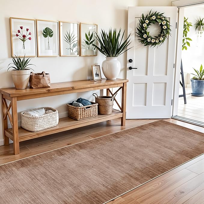 3x12 ft Non Skid Hallway Runner Rug - Kitchen Runner Rug with Rubber Backing Low Pile Thin Carpet Runners for Kitchen Entryway Bathroom,Modern Abstract Neutral（Warm Taupe,3x12）