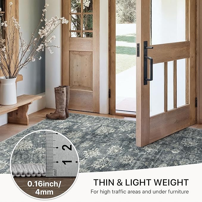 GENIMO Runner Rug for Hallways Machine Washable, 2x12 Non Slip Boho Vintage Lightweight Washable Runners, Thin Floor Rugs for Entryway Hallway Bathroom Laundry Room Corridor, Ashen Taupe