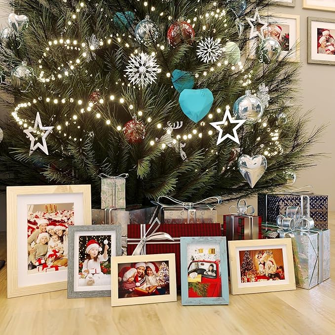 KINLINK 8x10 Picture Frame Wood Grain Set of 6, Wooden Photo Frame Matted 5x7 with Plexiglass for 5x7 with Mat or 8x10 without Mat for Table and Wall Display