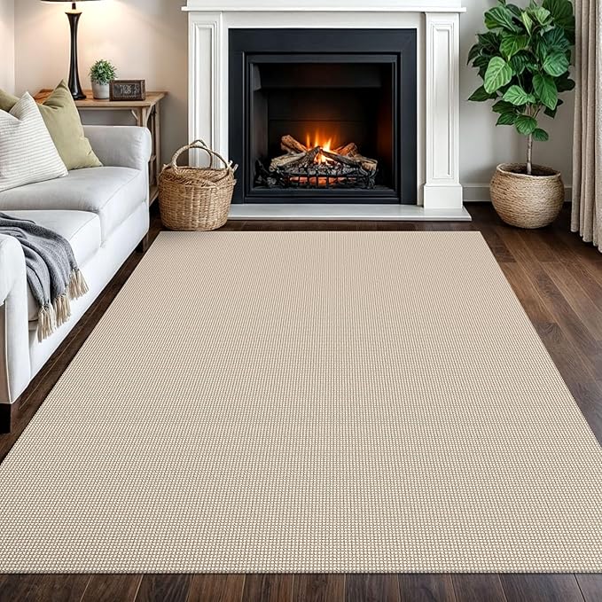 IOHOUZE Washable Area Rug 5x7 Non Slip Rubber Backed Rugs for Living Room, Dining Room Rugs Bedroom Rug, Woven Indoor Floor Carpet for Living Room Nursery Office, Beige/Khaki