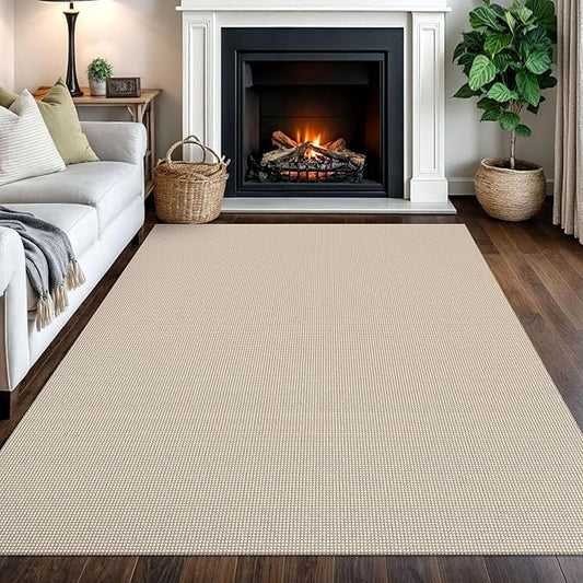 IOHOUZE Washable Area Rug 5x7 Non Slip Rubber Backed Rugs for Living Room, Dining Room Rugs Bedroom Rug, Woven Indoor Floor Carpet for Living Room Nursery Office, Beige/Khaki