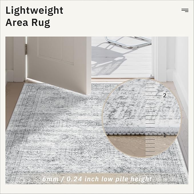 Soalmost 2x3 Washable Rugs for Kitchen, Floor, Entryway, Powder Room Small Area Rug Non-Slip Vintage Low Pile Throw Door Mat Grey