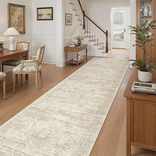 Soalmost Runner Rug 3x10 Washable Non-Slip Hallway Runner Rugs for Kitchen Bathroom Laundry Room Beige Vintage Floor Carpet Runners for Hallways Entryway