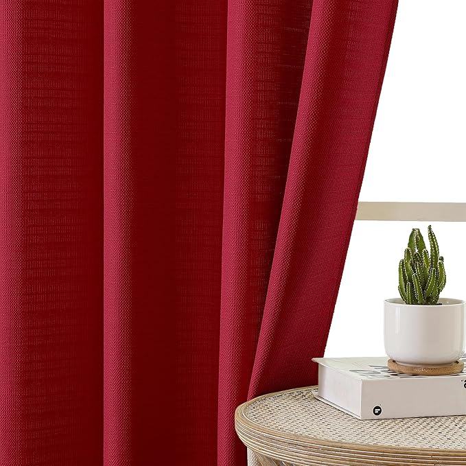 Chyhomenyc Christmas Red Curtains 24 Inch Length, Faux Linen Textured Small Cafe Curtain Tiers, Light Filtering Short Camper Curtain for RV Window Bathroom, 30x24 Inch, 2PCS