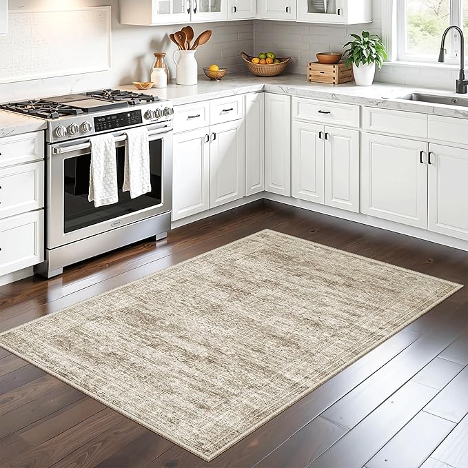 Soalmost 3x4 Rug, Small Area Rug for Kitchen, Entryway, Machine Washable Non-Slip Throw Rug, Vintage Carpet for Nursery Coffee Table Brown