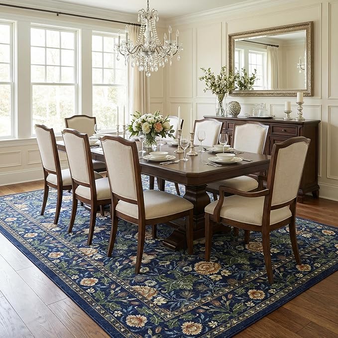 GarveeHome Large Area Rugs 9x12 for Living Room, Forest Green Floral Washable Rug Soft Non Slip Floor Mat Carpet Indoor Thin Accent Rug for Bedroom Dining Room Playroom Nursery Home Decor