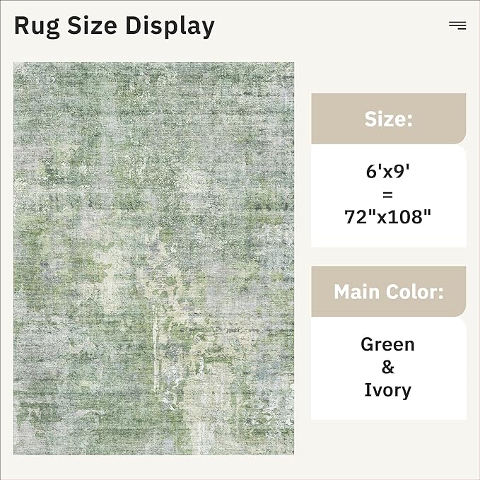 Soalmost Area Rug 6x9 Abstract Rugs for Living Room 6 x 9 Washable Rugs Green Non Slip Low Pile Rugs for Bedroom Dining Room Foldable Thin