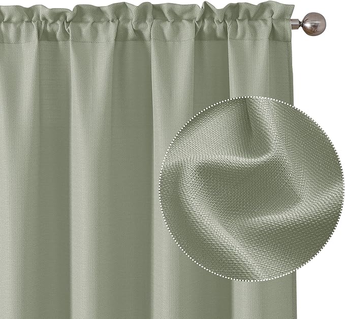 Chyhomenyc Light Green Curtains 72 Inch Length 2 Panels Set, Faux Linen Textured Semi Sheer Light Filtering Soft Airy Privacy Farmhouse Curtain Drapes for Living Room Bedroom, 40 Wx72 L Inches