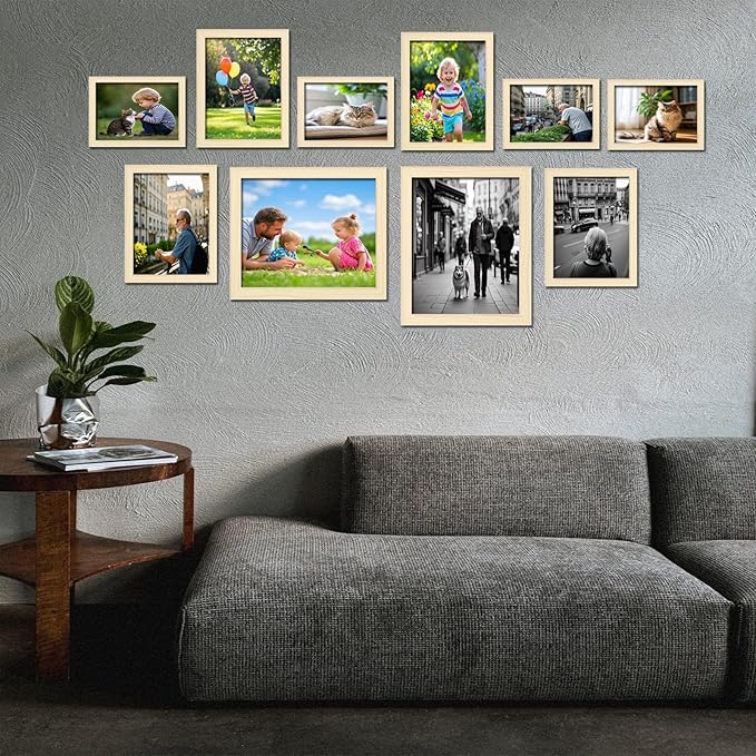 Picture Frame Set 10 pack, Farmhouse Photo Frames, Gallery Wall Frame Collage, 8x10 5x7 4x6 Frames in 3 Different Finishes Picture Frames For Wall or Desk,Natural