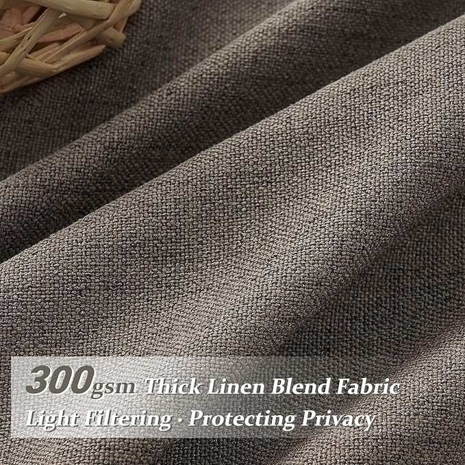 Pleated Chocolate Tart Natural Linen Curtains 96 Inches Long for Sliding Glass Doors, Memory Trained Semi Sheer Drapes Light Filtering Privacy 8FT Length Rustic Windows Curtain 2 Panels Set Back Tab