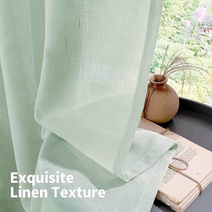 YoungsTex Light Sage Linen Curtains 63 Inch Length for Living Room Window, Light Filtering Textured Drapes with Grommet for Bedroom Kitchen Rustic Farmhouse Lightweight, 2 Panels, 42 X 63 Inch
