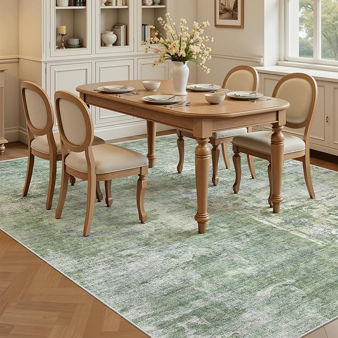 Soalmost Area Rug 6x9 Abstract Rugs for Living Room 6 x 9 Washable Rugs Green Non Slip Low Pile Rugs for Bedroom Dining Room Foldable Thin