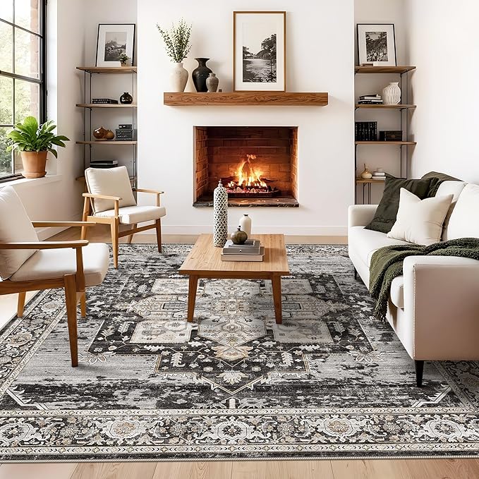 RUUGME Washable 8x8 Square Rug - Large Rugs for Living Room Stain Resistant Carpet Soft Rugs for Married Woman in Bedroom Kitchen with Non Slip Backing Home Decor Floor 8x8 Black