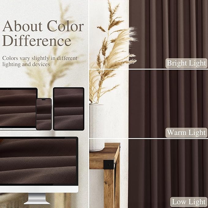 Nanspring Coffee Linen Curtains for Living Room Back Tab Light Filtering Privacy Semi Sheer Drapes Modern Farmhouse Decor Linen Textured Gauze Curtain for Bathroom Bedroom 2 Panels Set 52x72