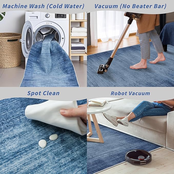 3x10 ft Long Hallway Runner Rug – Non-Slip Washable Kitchen Floor Rug with Rubber Backing, Modern Low Pile Thin Wide Carpet Runners for Bedroom, Entryway Indoor（Navy Blue,3x10）