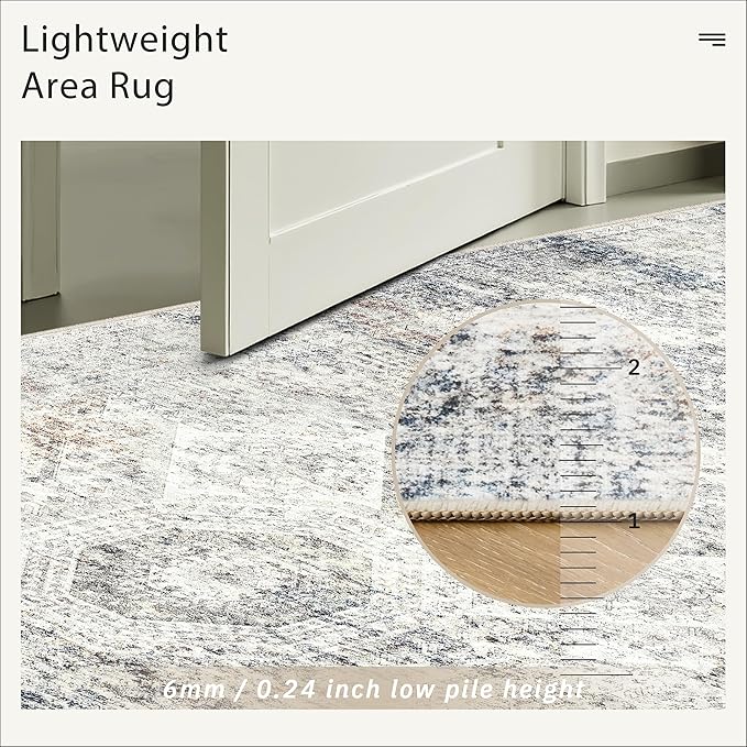 Soalmost Washable Area Rug 8x10, Large Soft Rugs for Living Room Vintage 8x10 Area Rugs for Bedroom Dining Room Non-Slip Stain Resistant Under Table Blue Ivory Rug