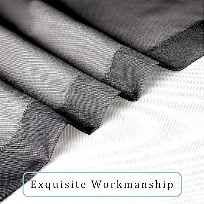 OWENIE Black Sheer Curtains, 45" Long Light Filtering Tiers for Kitchen, Basement, Bedroom - 2 Panels, Cafe Curtains for Small Windows, 42" W x 45" L