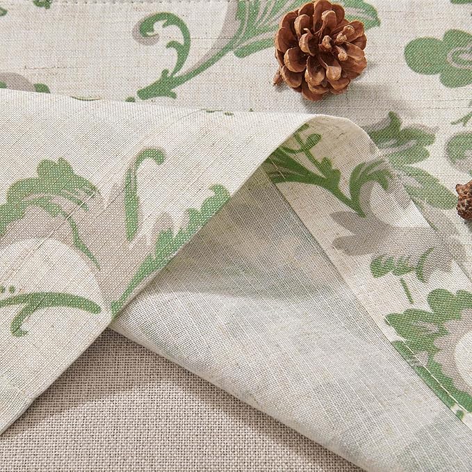 jinchan Linen Valance Curtain Farmhouse Window Decor Floral Print for Kitchen Living Room Double Layer Blackout Valance 16 Inches Rustic Window Treatment 1 Panel Rod Pocket Green on Beige