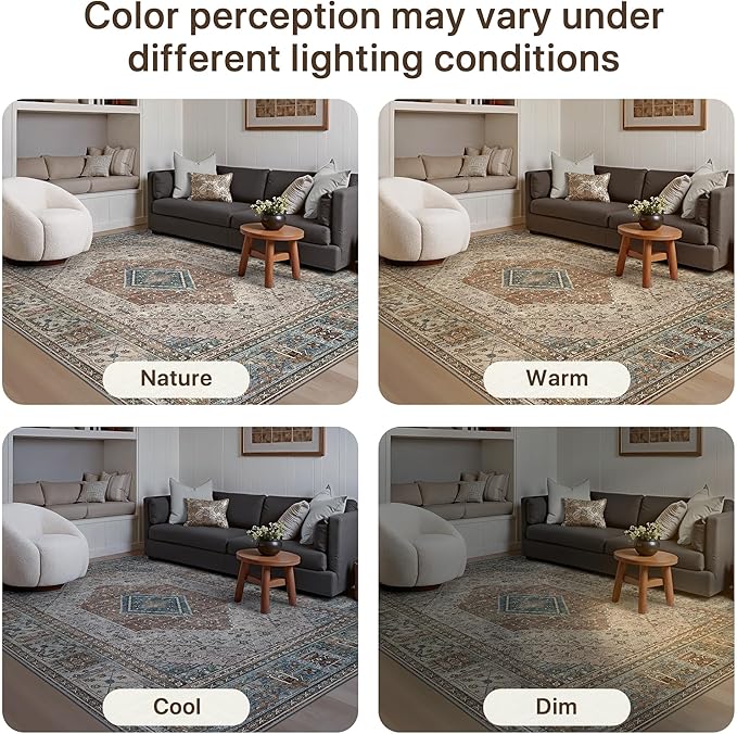 GENIMO Runner Rug for Hallways Machine Washable, 2x10 Non Slip Boho Vintage Lightweight Washable Runners, Thin Floor Rugs for Entryway Hallway Bathroom Laundry Room Corridor,Geometry Sepia/Blue