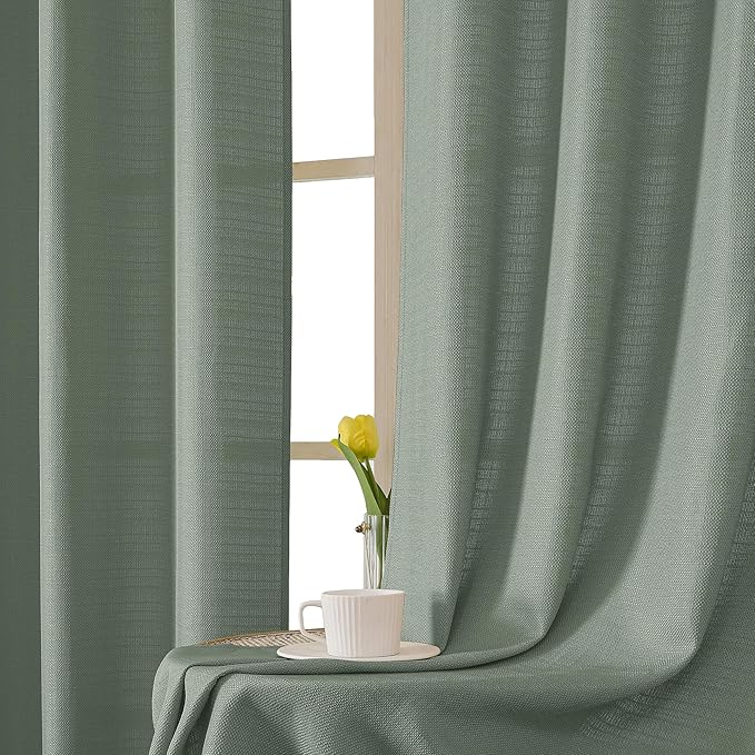 Chyhomenyc Sage Green Curtains 72 Inch Length 2 Panels Set, Faux Linen Textured Semi Sheer Light Filtering Soft Airy Privacy Farmhouse Curtain Drapes for Living Room Bedroom, 40 Wx72 L Inches
