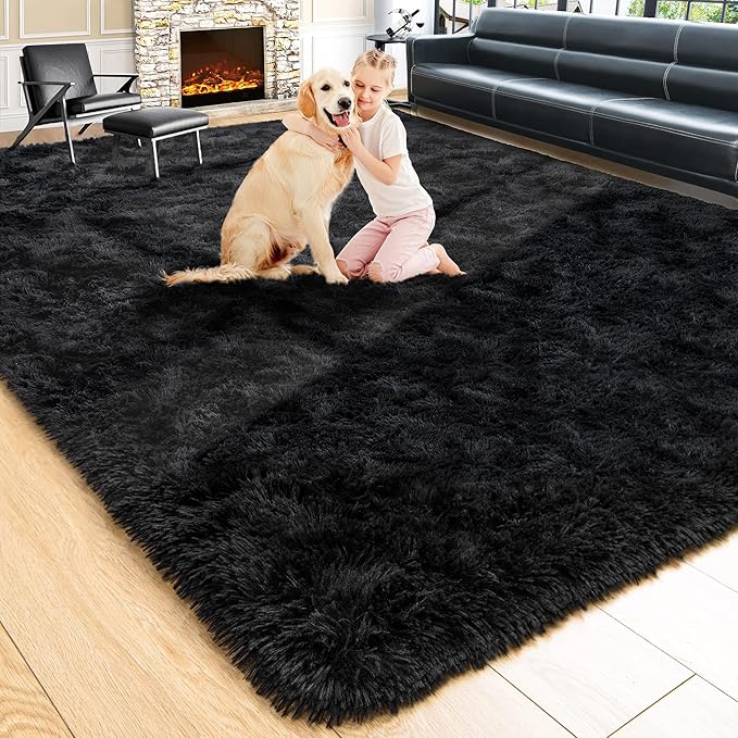 Noahas Large Fluffy Black 8x10 Area Rugs for Living Room Bedroom,Thick Shag Throw Rug,Big Soft Shaggy Bedside Non-Slip Plush Dorm Nursery Kids Carpet