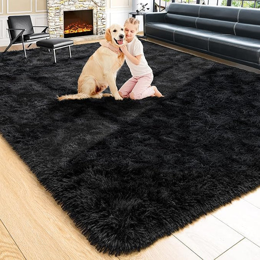 Noahas Large Fluffy Black 8x10 Area Rugs for Living Room Bedroom,Thick Shag Throw Rug,Big Soft Shaggy Bedside Non-Slip Plush Dorm Nursery Kids Carpet