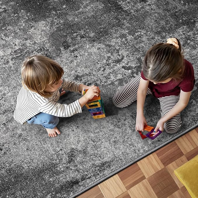 3x7 Black Rug Runners for Hallways Kitchen Runner Rug Non Slip Washable Black Long Runner Rugs with Rubber Backing Soft Abstract Carpet Runner for Bedroom, Kitchen, Bathroom, Entryway
