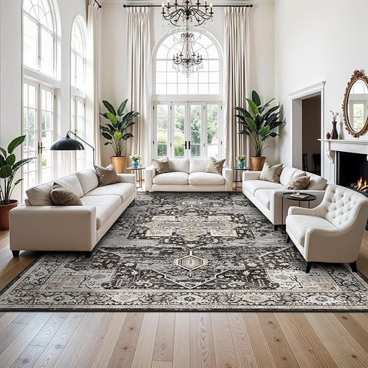 RUUGME 9x13 Area Rugs Washable, Boho Non-Slip Soft Carpets for Large Living Room/Bedroom/Dining Room High Traffic Stain Resistant and Easy Clean Rugs for Housholds&Pets Owners 9X13 Black