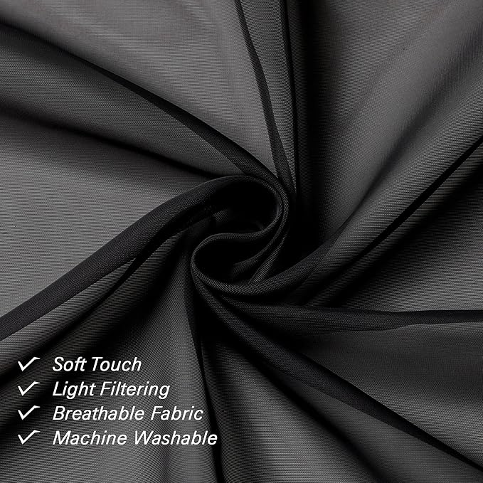 Lecloud Black Sheer Curtains 63 Inch Length 2 Panels, Elegant Voile Drapes for Small Windows, Light Filtering Curtains for Living Room Bedroom Dinning, Dual Rod Pocket, 40" W x 63" L