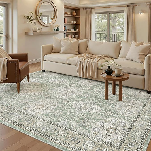 Soalmost 6x9 Area Rug for Living Room Washable 6x9 Rug Non-Slip Modern Rugs for Bedroom Dinning Room Ultra-Thin Indoor Green/Brown Rug