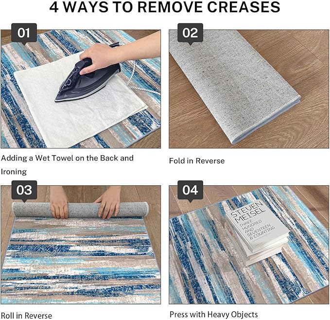 Lansny Small Abstract Area Rug, Entryway Rug Washable Door Mat Indoor Entrance, 2x3 Washable Rug Non-Slip, Soft Blue Kitchen Rugs Thin Print Faux Wool Floor Carpet Throw Rugs for Foyer Front Door Sink