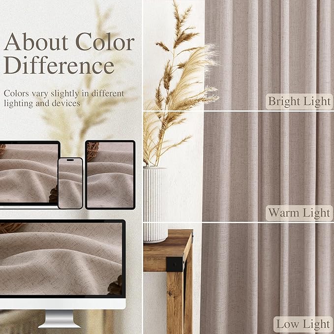 Oatmeal Linen Curtains 90 Inch Length 2 Panels Set for Living Room Rod Pocket Back Tab Window Drapes Light Filtering Modern Farmhouse Curtain 90 Inches Long for Dining Room Bedroom Nursery 52x90