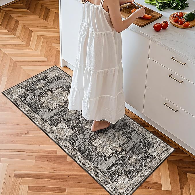 2x5 Entryway Runner Rug - Hallway/Kitchen/Bedroom/Dining Room Rug - Washable Soft Stain-Resistant -Ideal Size for Placing Under Queen-Size Bed Sofas-Perfect for Apartments & Small Spaces 2x5 Black