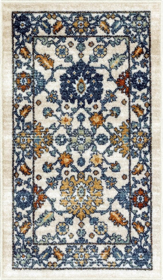Maples Rugs Benton Oriental Area Rugs – Made in USA – Washable, Non-Slip, Low Profile Indoor Rug for Entryway, Foyer, Kitchen, and Bathroom, 20" x 34", Beige
