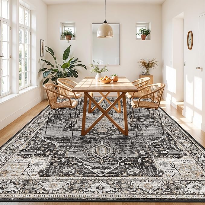 RUUGME 9x13 Area Rugs Washable, Boho Non-Slip Soft Carpets for Large Living Room/Bedroom/Dining Room High Traffic Stain Resistant and Easy Clean Rugs for Housholds&Pets Owners 9X13 Black