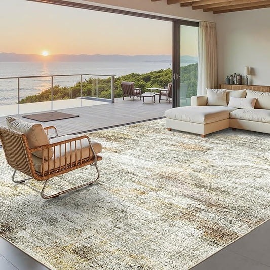 Soalmost Washable Area Rug 8x10, Large Soft Abstract Rugs for Living Room Vintage 8x10 Area Rugs for Bedroom Dining Room Non-Slip Stain Resistant Under Table Gray Rust Rug