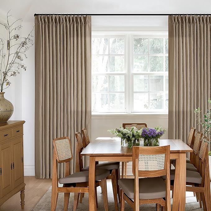 Light Brown Linen Curtains 92 Inches Long for Living Room Pinch Pleated Drape with Hooks Rings for Track System Light Filtering Farmhouse 92 Inch Curtain for Bedroom Sliding Patio Door 2 Panels