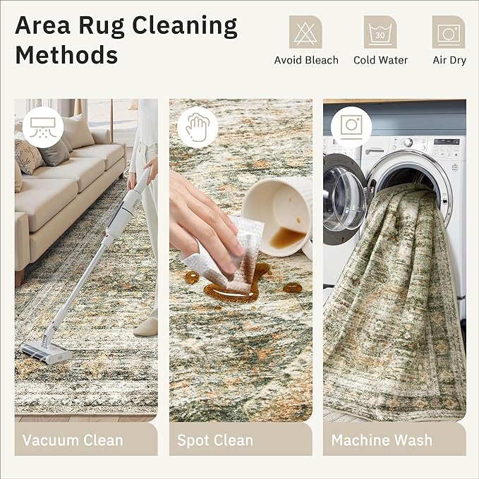 Soalmost 6x9 Area Rug for Living Room Washable 6x9 Non-Slip Modern Rugs for Bedroom Dinning Room Ultra-Thin Indoor Green Orange
