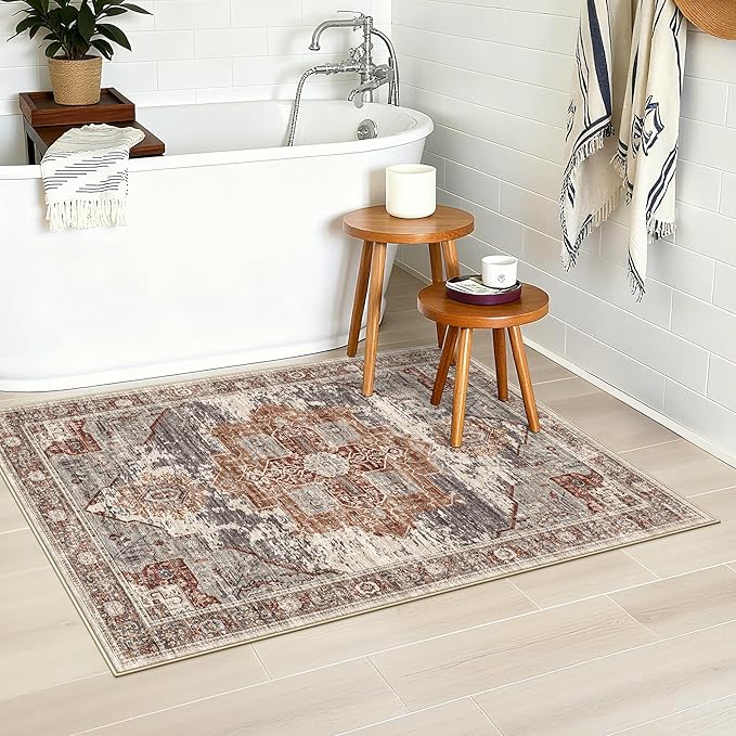 RUUGME Washable 2x3 Area Rugs - Large Boho Rugs for Living Room Stain Resistant Carpet Vintage Tribal Rugs for Bedroom Kitchen Bathroom with Non Slip Backing Home Decor Floor Decoration Mat 2x3 Brick