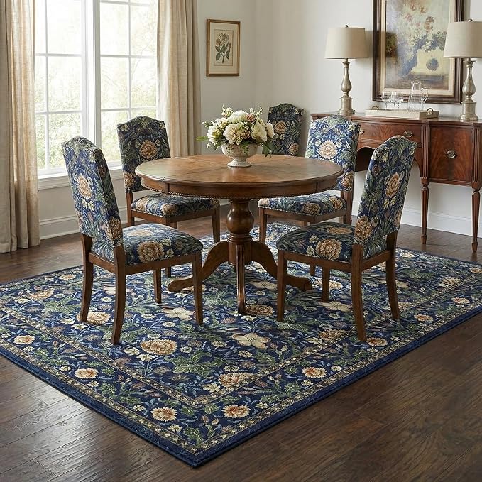 GarveeHome Green Washable Area Rug 5x7, Retro Floral Low Pile Non Slip Living Room Rug Soft Cottage Core Rug Farmhouse Indoor Carpet for Bedroom Dining Room Playroom