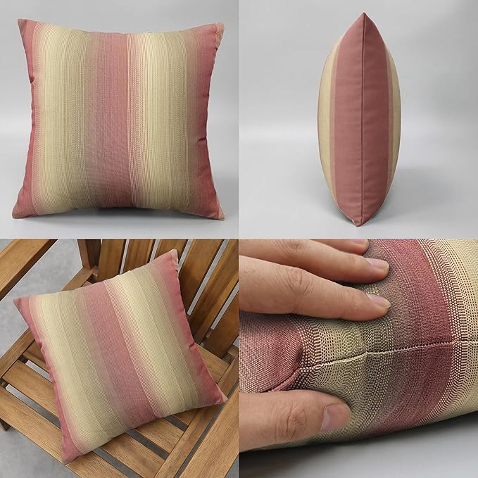 JMGBird Outdoor Pillows Set of 2 with Inserts - 18x18 Weather-Resistant Throw Pillows for Patio Furniture, Dark Red Striped Decorative Cushions