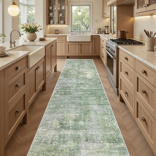 Soalmost Runner Rug 2x8 Washable Non-Slip Hallway Runner Rugs for Kitchen Bathroom Laundry Room Green/Ivory Vintage Floor Carpet Runners for Hallways Entryway
