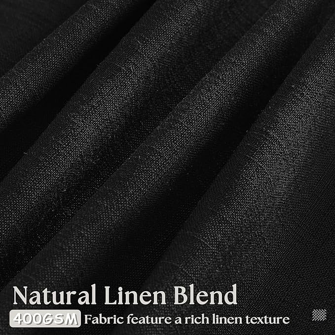 TWODRAPES Black Pinch Pleated Linen Curtains 80 Inches Long for Living Room Bedroom Light Filtering Boho Window Drape 80 Inch 2 Panels with Hooks Rings Back Tab Sliding Glass Door Semi Sheer Curtain